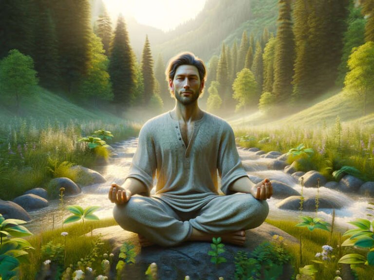 Man Meditating in Nature