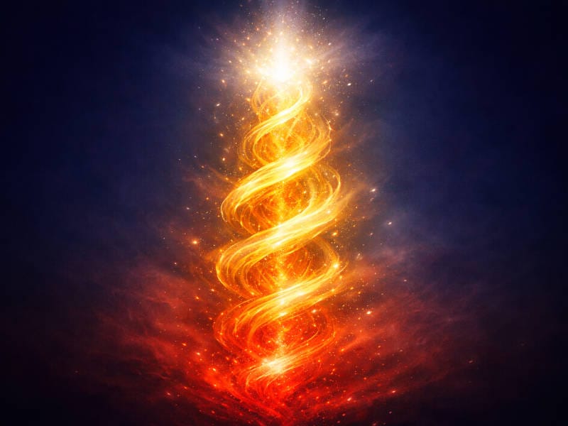 Energy spiral ascending from red to white light, representing vital life force.