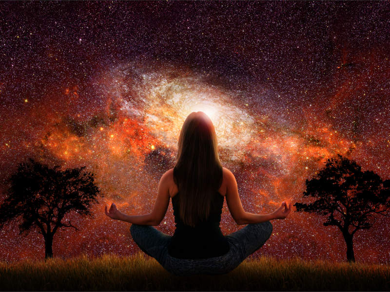Woman Meditating - Universe Background
